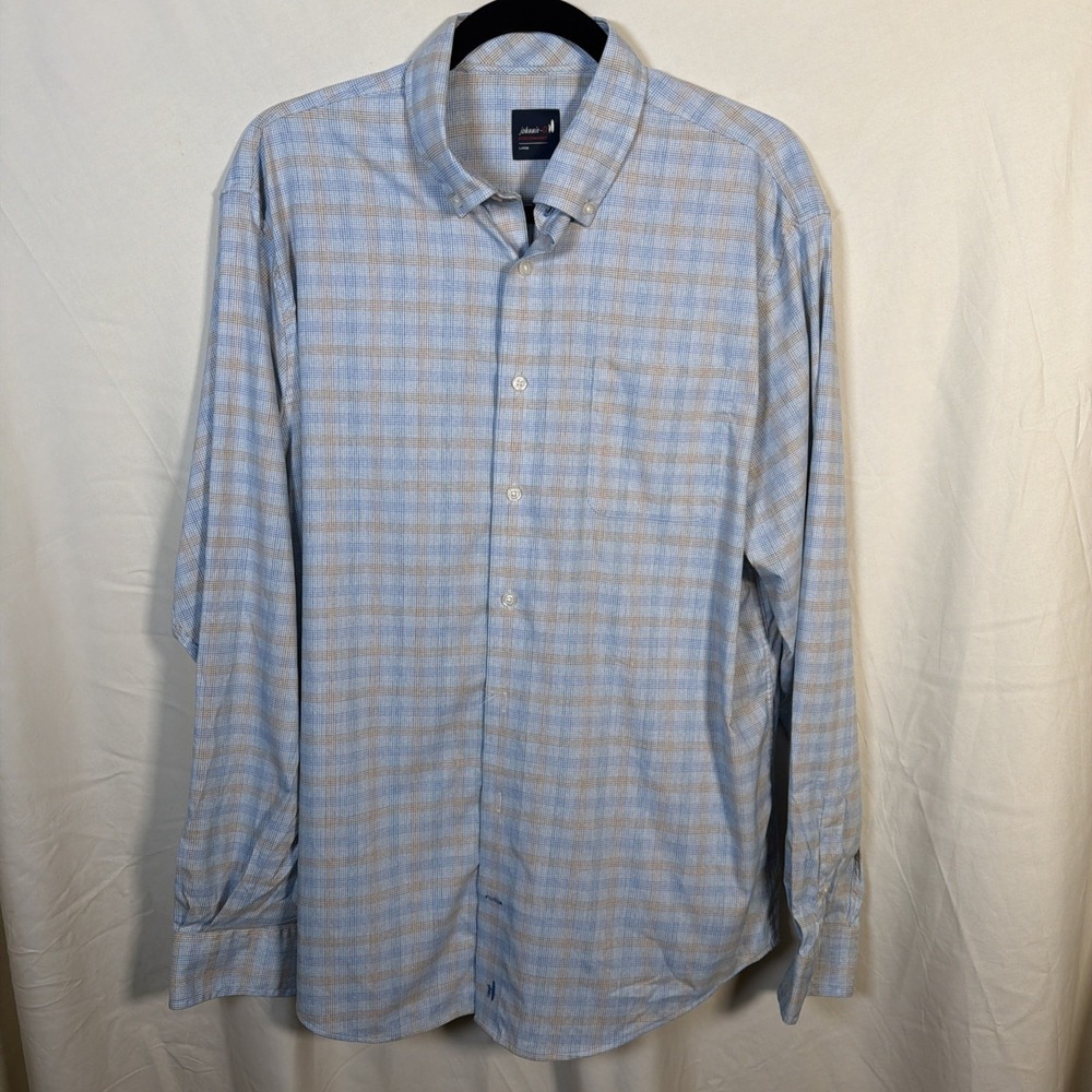 Johnnie O Performance Men's Large Blue‎ Plaid Stretch Golf
